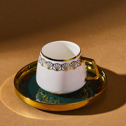 Ensemble de 12 Pièces Karaca Verde en Porcelaine – Tasses à Espresso Café Turc pour 6 Personnes, 100 ml, Multicolore