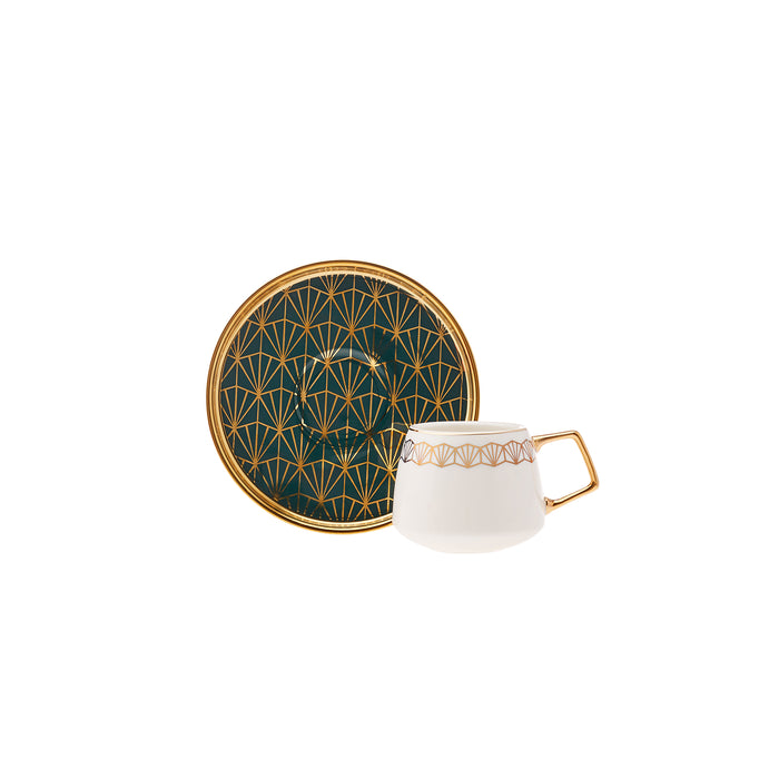 Ensemble de 12 Pièces Karaca Verde en Porcelaine – Tasses à Espresso Café Turc pour 6 Personnes, 100 ml, Multicolore