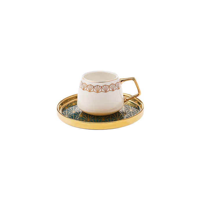Ensemble de 12 Pièces Karaca Verde en Porcelaine – Tasses à Espresso Café Turc pour 6 Personnes, 100 ml, Multicolore