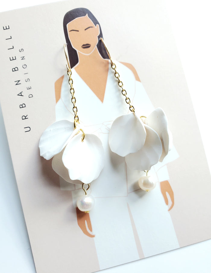 FINA Petal Drop Pearl Earrings 14K Gold Filled