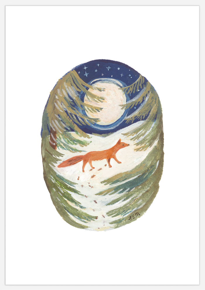 Fox and Moon Print
