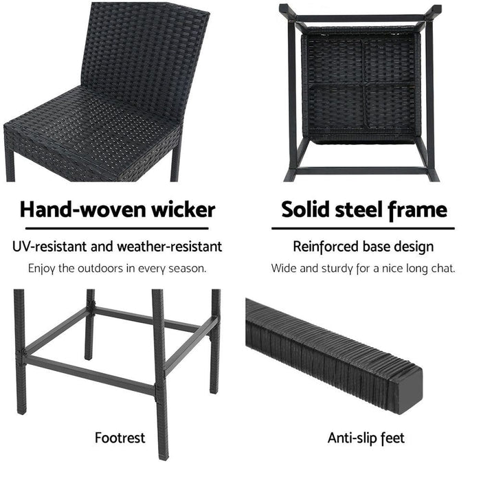 Gardeon Set of 2 Outdoor Bar Stools Dining Chairs Wicker Furniture -Home Living Store - -