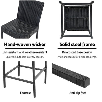 Gardeon Set of 2 Outdoor Bar Stools Dining Chairs Wicker Furniture -Home Living Store - -
