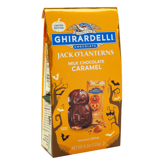 Ghirardelli Milk Chocolate Caramel Jack O'Lantern Candy Bag - 12 Count