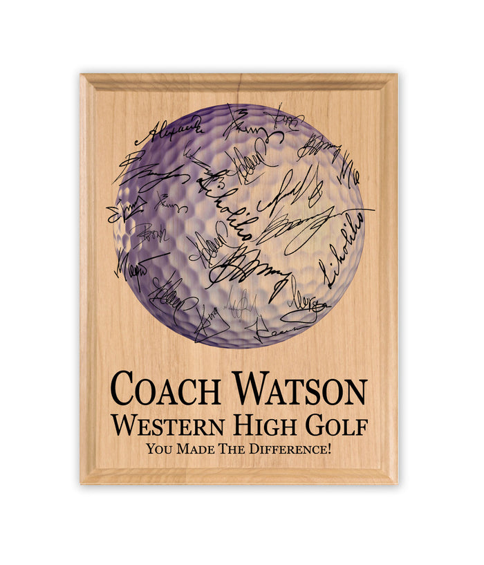 Golf Coach Gift Plaque - Personalized Signable Custom Wood Award