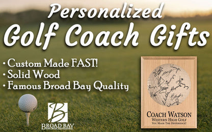 Golf Coach Gift Plaque Signable for Team Signatures and Notes - Broad Bay Personalized Gifts Shipped Fast