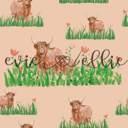 Highland Cows & Orange Flowers-- Multiple Colors