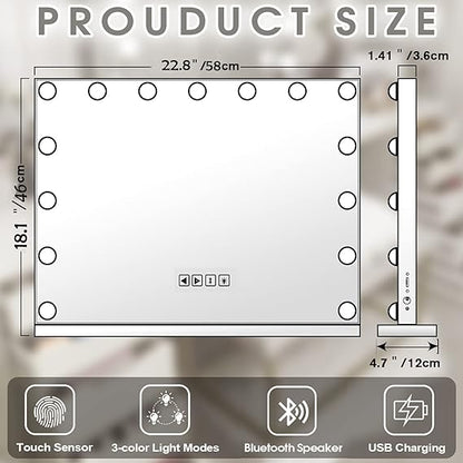 Hollywood Makeup Mirror with two bluetooth speakers | Black
