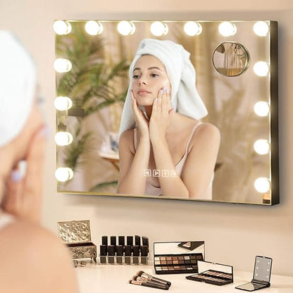 Hollywood Makeup Mirror with two bluetooth speakers | Black