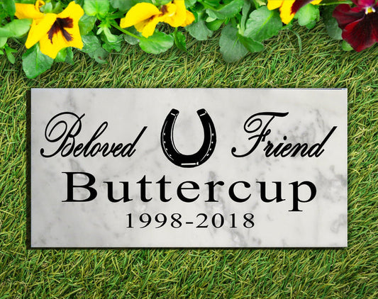 Horse Memorial Stone Equine Horseshoe Personalized Garden Marker Grave Marker for Outdoors or Indoors - Broad Bay Personalized Gifts Shipped Fast