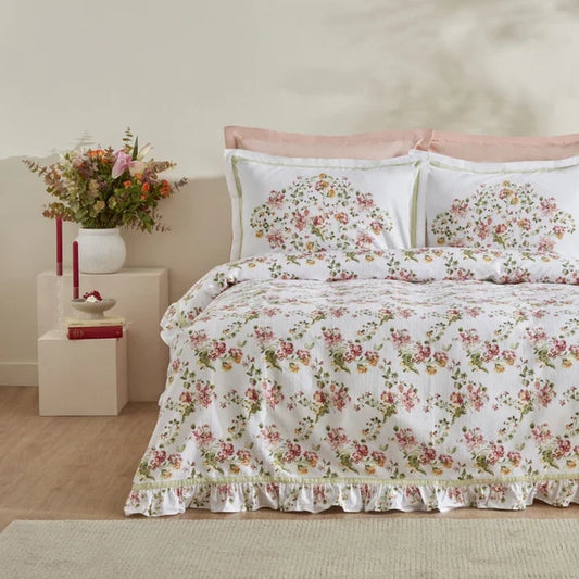 Karaca Home Emilie Ensemble de Plaid 100% Coton Double Taille Rose