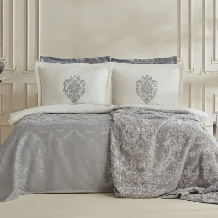 Karaca Home Tuğba 8 Pièces Ensemble de Linge de Lit Private Silver