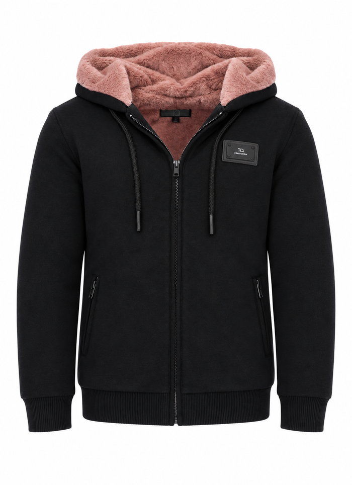 Kids Black Fully Lined Fur X Style Hoodie with thumb hole - Mauve