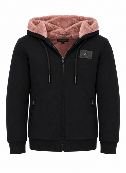 Kids Black Fully Lined Fur X Style Hoodie with thumb hole - Mauve