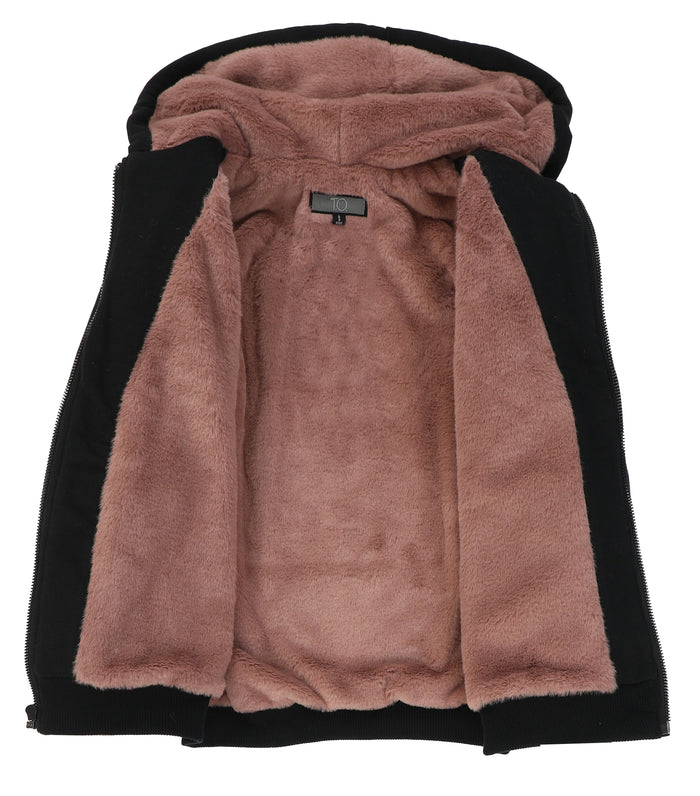 Kids Black Fully Lined Fur X Style Hoodie with thumb hole - Mauve
