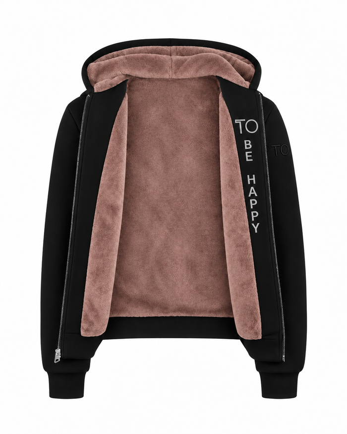 Kids Black Fully Lined Fur X Style Hoodie with thumb hole - Mauve