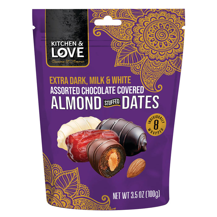 Kitchen and Love Assorted Chocolate Almond Stuffed Dates Candy Pouches - 8 Count