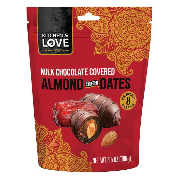 Kitchen and Love Milk Chocolate Almond Stuffed Dates Candy Bags - 8 Count