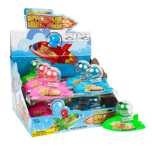KOKO'S CANDY CO Pull Back Spaceship Lollipop Candy - 12 Count