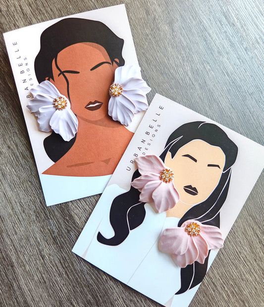 LEA Floral Statement Earrings - Lilac/Rose Pink