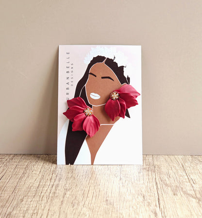 LEA Floral Statement Earrings - Red