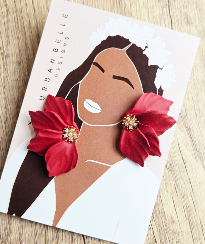LEA Floral Statement Earrings - Red