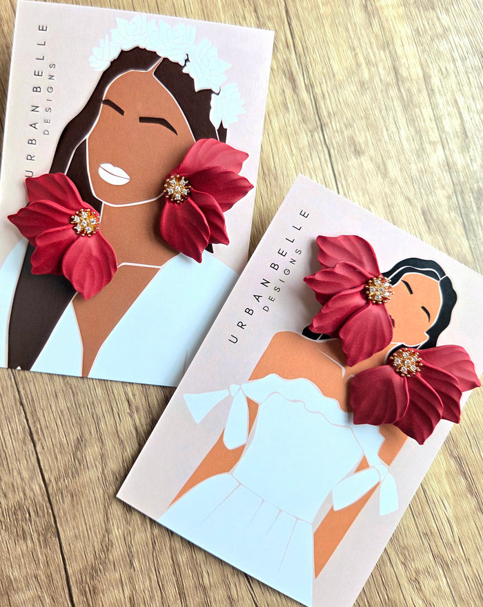 LEA Floral Statement Earrings - Red