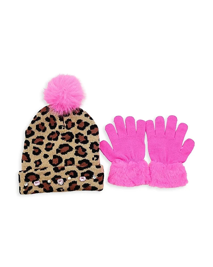 Leopard Print Hat & Gloves Set