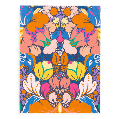 Create a vibrant, symmetrical floral masterpiece with the Liberty London Liberty 9 x 12 Paint by Number Kit Glastonbury, featuring intricate leaf and flower patterns in bold orange, yellow, pink, blue, and purple on white.