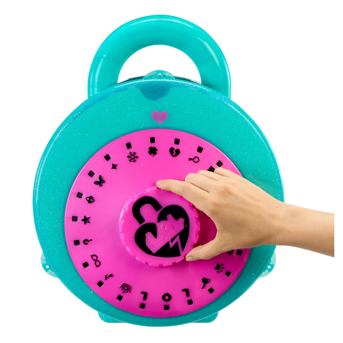 Turquoise and pink surprise box with a lock design