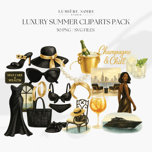 Luxury Summer Cliparts Pack | 50 PNG & SVG Files with Master Resell Rights