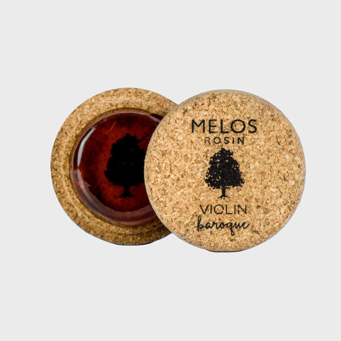 Melos Baroque Violin Rosin shown in cork packaging