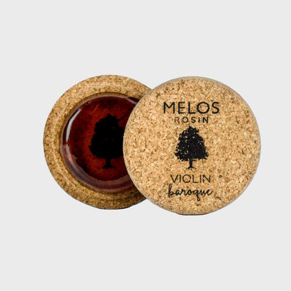 Melos Baroque Violin Rosin shown in cork packaging
