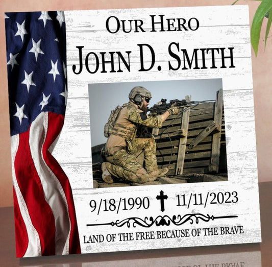 Our Hero Custom Memorial Picture - Upload Photo - Military or Law Enforcement - Broad Bay Personalized Gifts Shipped Fast