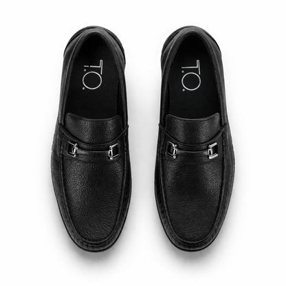 Men's Black Loafer with Metal Bar Detail