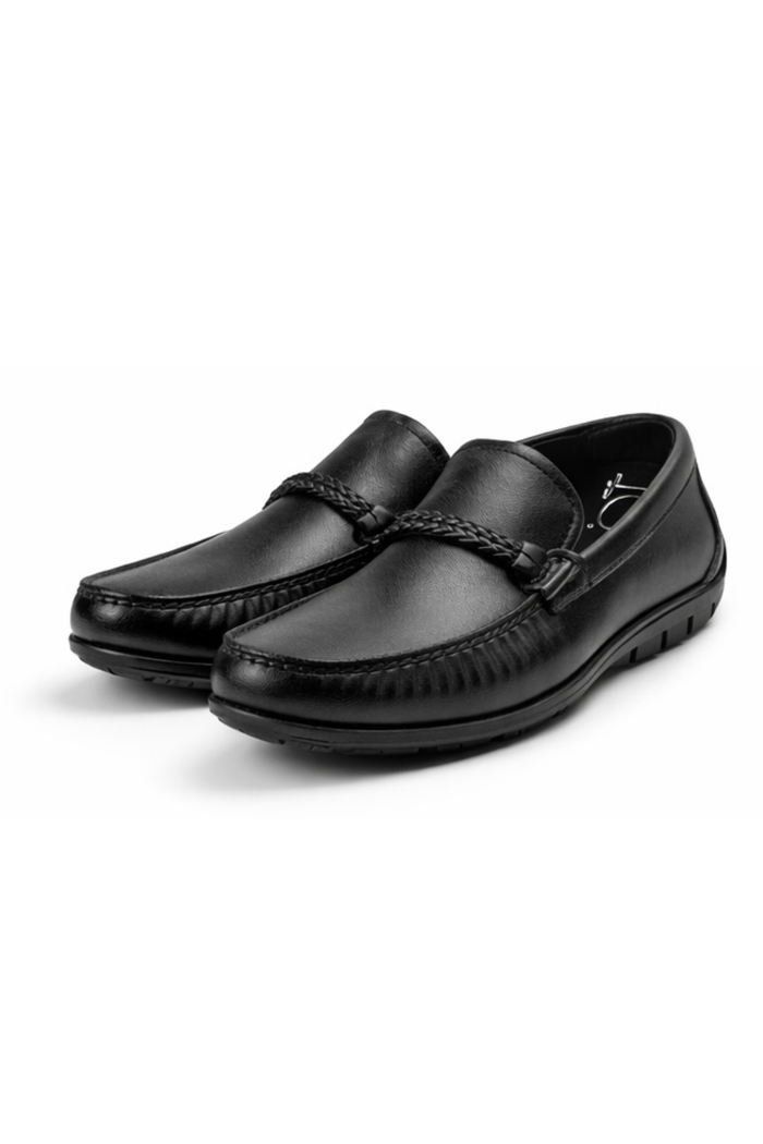 Men's Black Slip-On Loafer with Braided Detail