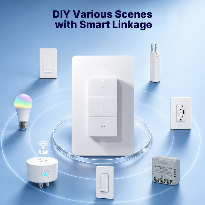 MOES Zigbee Wireless Scene Switch - 3 Gang 9 Scenarios Smart Push Button Remote, Magnetic Handheld Design