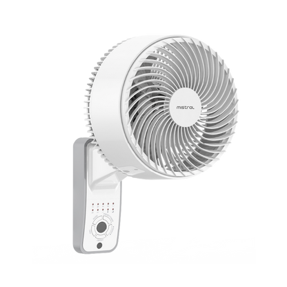 slant view of 9" DC Wall White Fan