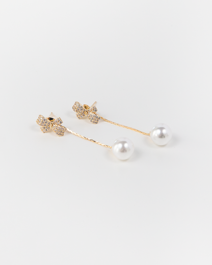 NYU NYU Glitter Bow Knot Pearl Dangle Drops