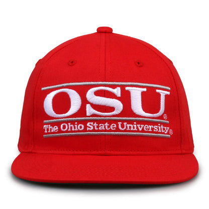 Ohio State Retro Bar snapback hat in red, front view