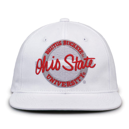 Ohio State Retro Circle snapback hat in white, front view
