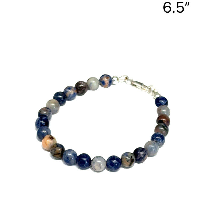 One 6.5'' (8mm) Micro F. Round Orange Sodalite Gemstone bracelet w/ SS toggle