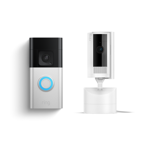 Satin Nickel:Pan-Tilt Indoor Camera + Battery Video Doorbell Plus