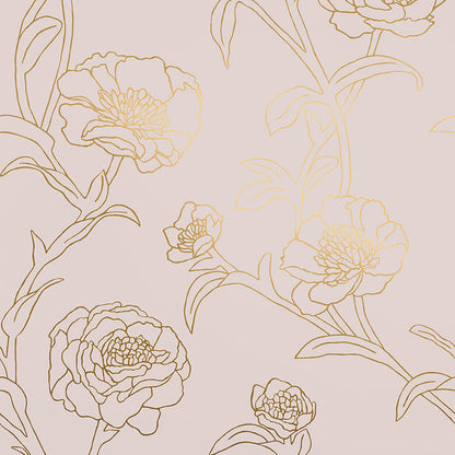SINGLE ROLL / Rose Pink and Gold Floral