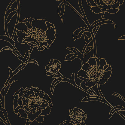 SINGLE ROLL / Black and Gold Floral