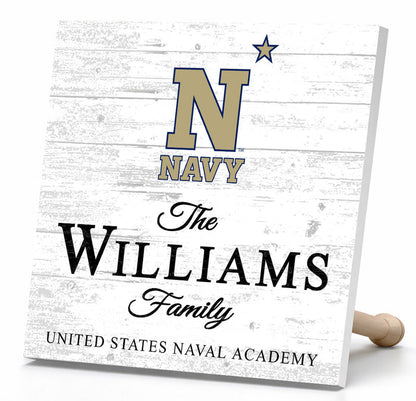 Personalized Navy Midshipmen Family Name Sign – Custom United States Naval Academy Wood Wall Decor – Navy Gift