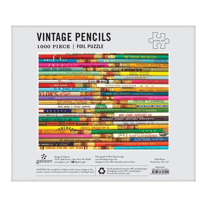 Phat Dog Vintage Pencils 1000 Piece Foil Stamped Puzzle Foil Puzzles Galison