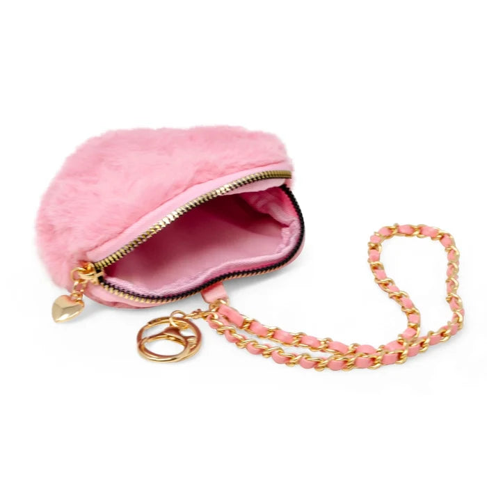 Pink Fuzzy Heart Coin Purse Wristlet