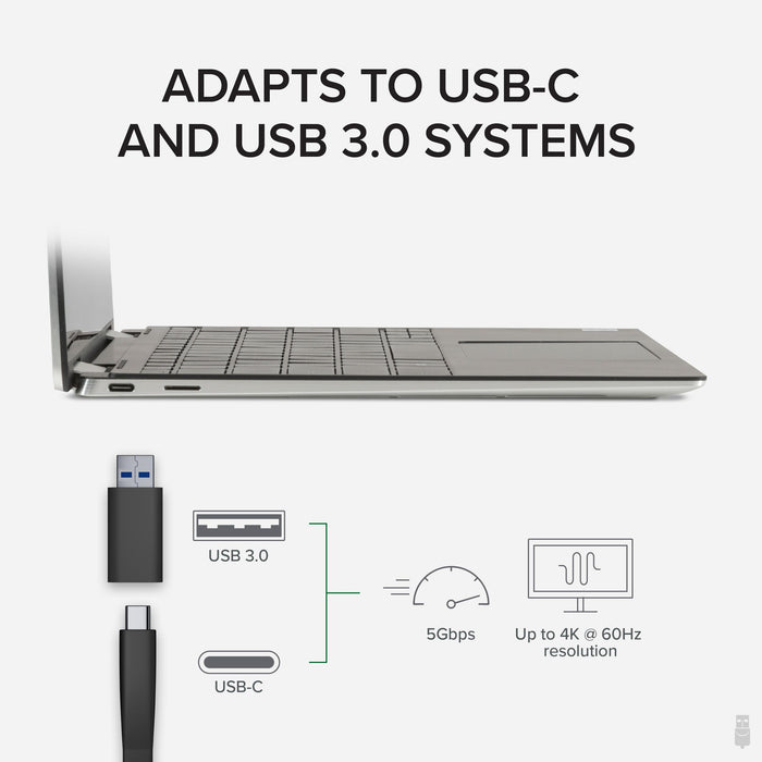USBC-6950U adapter supports USB 3.0 and USB-C, 5Gbps data transfer, and up to 4K at 60Hz resolution.