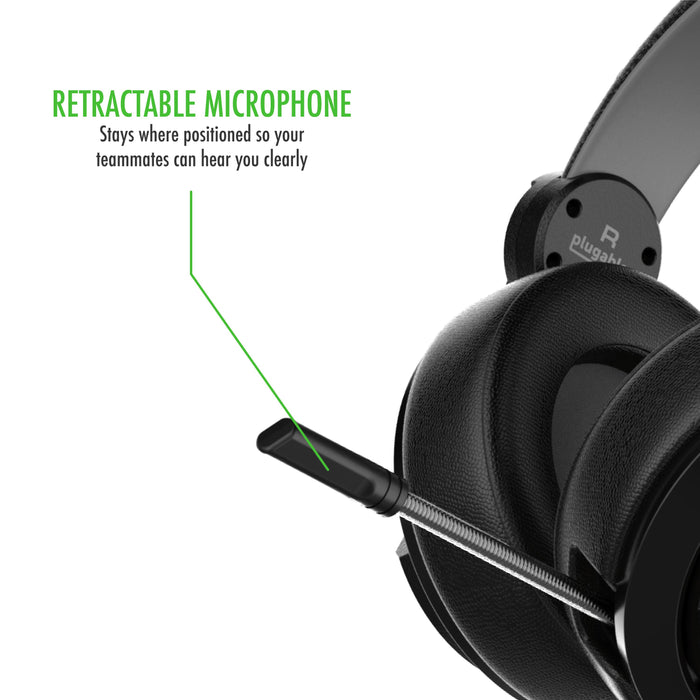 Plugable Performance Onyx Gaming Headset features a retractable microphone that stays in position.